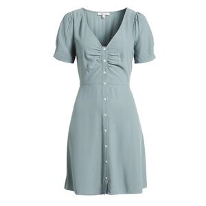 Madewell V Neck Button Front Mini Dress Faded River 4 NWT Summer Viscose